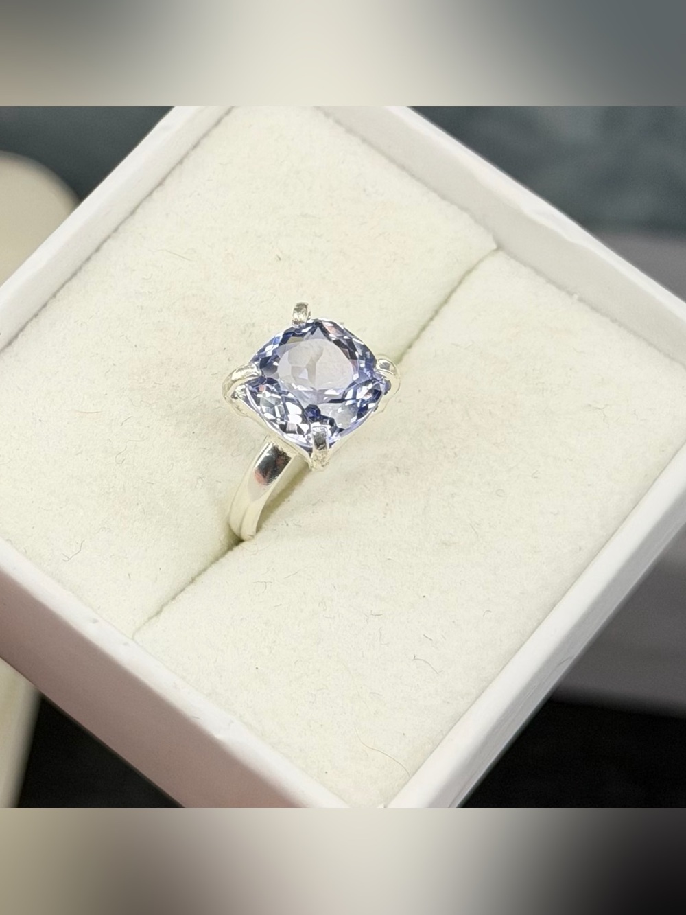 Exquisite Natural Ceylon Blue Sapphire Cushion 925 Sterling Silver Ring Size 6